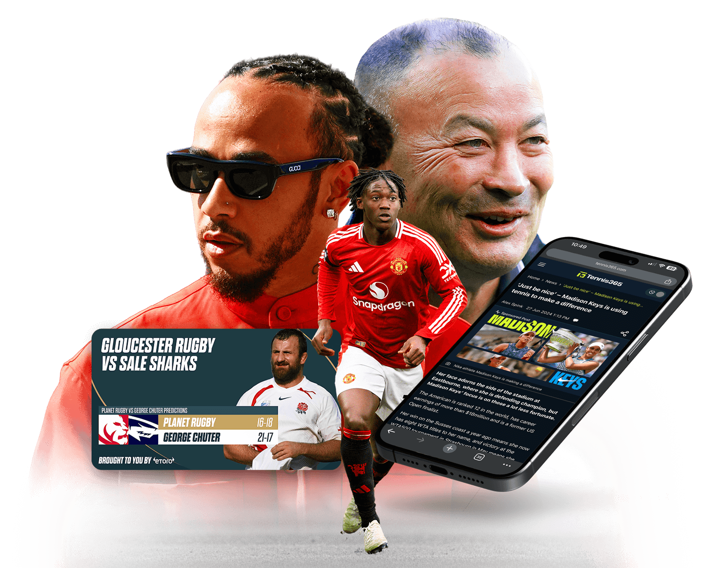 Eddie Jones, Lewis Hamilton & Kobbie Mainoo